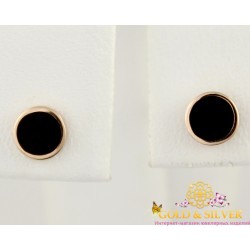 Золотые серьги гвоздики(пуссеты) круглые с черной эмалью. 500039е